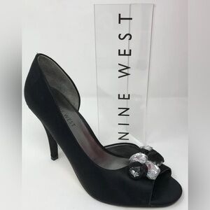 Nine West Women Jemster Black Satin Jeweled Pumps